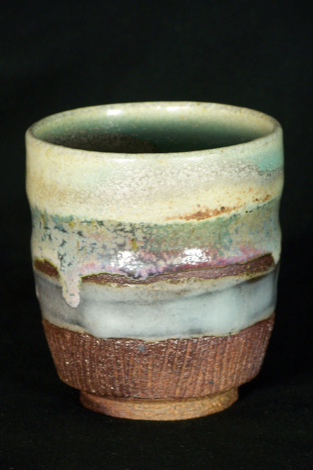 Yellow, Green, and Grey Striped Yunomi Cup