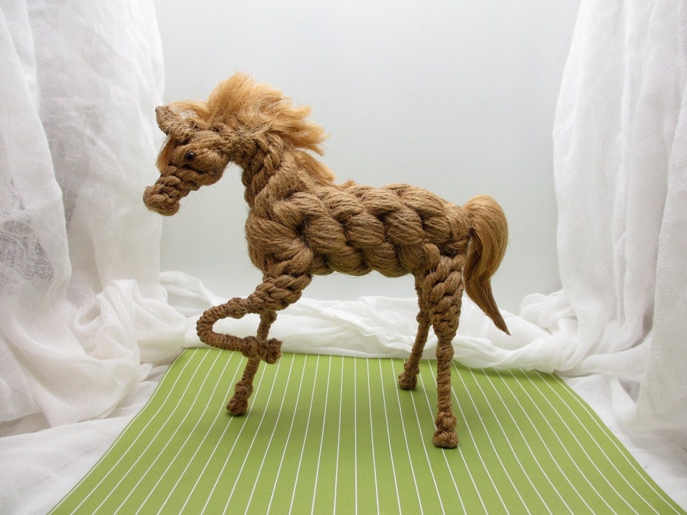 The Mare.  One of a kind vintage twine or hemp rope horse figurine