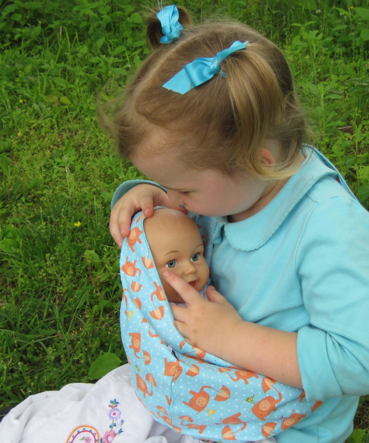 Doll Sling - Children's Toy Pouch - snuggly flannel great for imaginative play