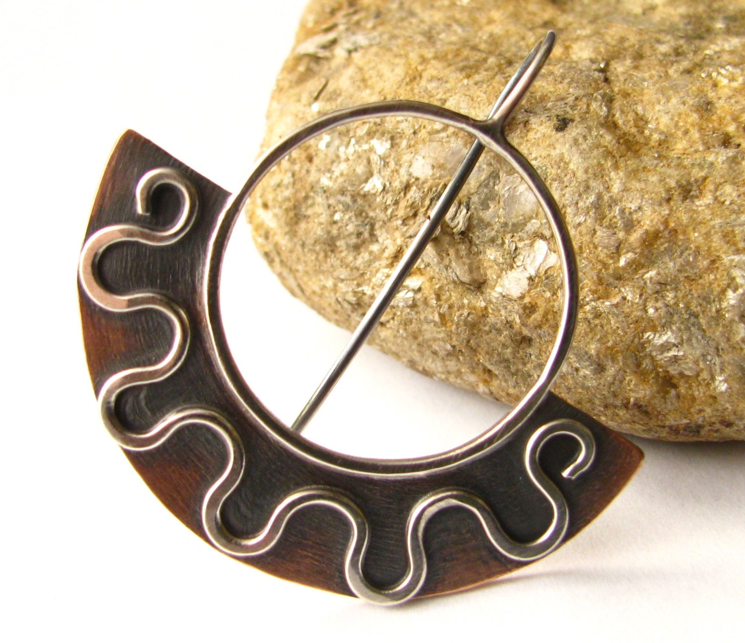 Modern Copper And Silver Earrings -  Mixed Metal Earrings - Exotic Fan Earrings - Tribal Inspired Metalwork Jewelry Handcrafted Earrings