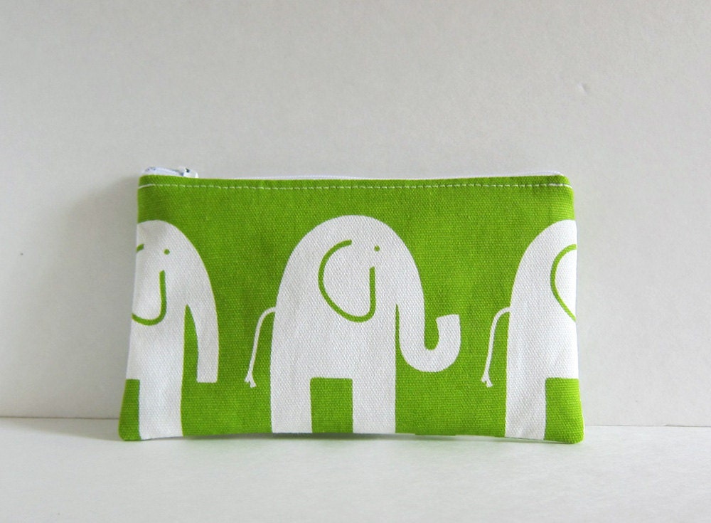 Lime green Elephant zipper pouch
