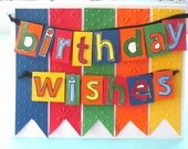 Children's Kids' Birthday Wishes Birthday Card, Primary Colors Yellow, Orange Blue Red Green Black Ribbon Banner