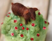 Mini Goat in the Roses- Needle Felted Pin Cushion