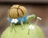 Turtle with Daisies Pincushion - Needle Felted Decor