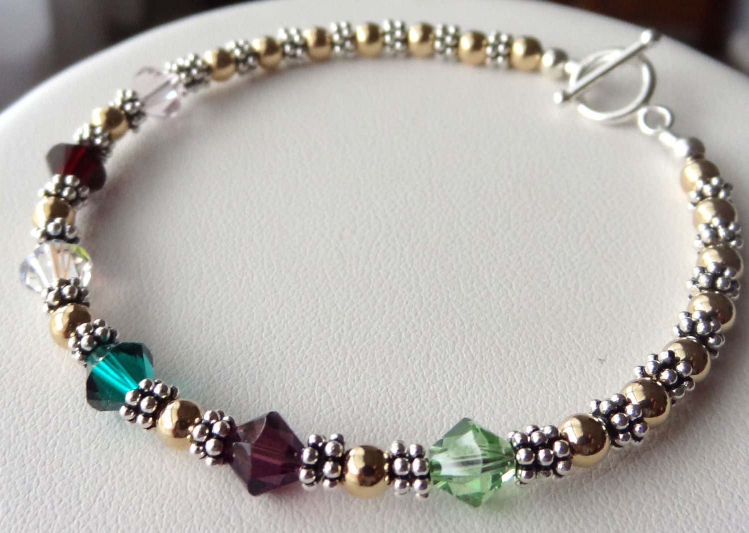 Gold and Sterling Silver  Family Bracelet, Birthstone, Mother, Teacher, Nana, Delivery Nurse, RN   Bracelet, Grandmother,  Nanny