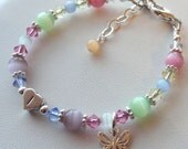 Sterling Silver Multi Colour Cat Eye Initial  Heart Children Bracelet, Flower Girl Bracelet, Birthday Present