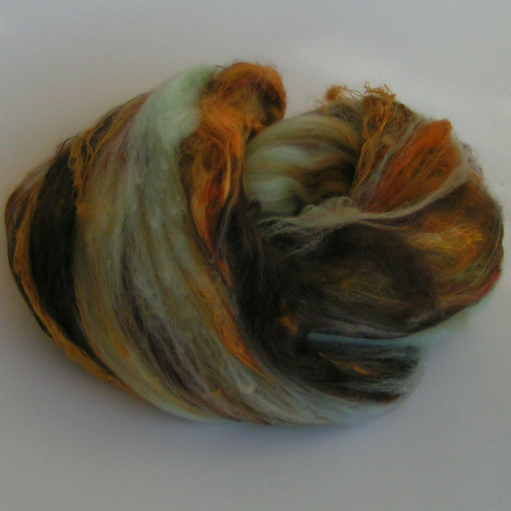 Fiber Batt Merino Silk Wool Bamboo RAW TURQUOISE Art Batt Sample Spin Felt Craft