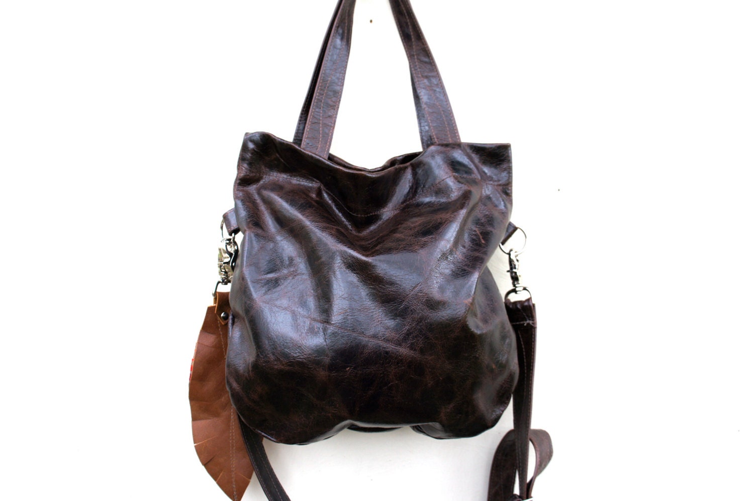 NEW//Agatha ////Fold Over in Waxed Dark Brown Leather with Clip On Adjustable Strap