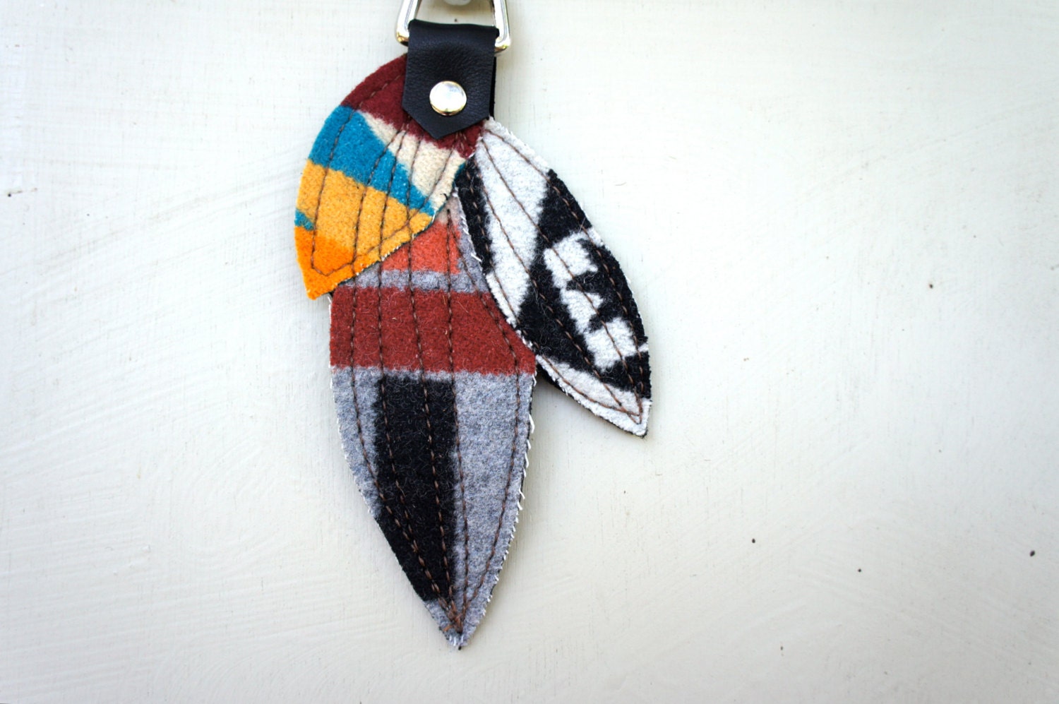 Leather Tassel/Keychain/Feather in Leather and Oregon Wool