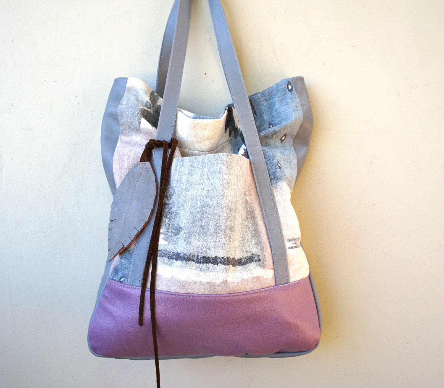 NEW STYLE///Lu Lu Tote in Southwestern Fabric with Purple and Grey Leather Accents