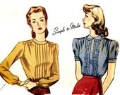 Vintage WWII 1940s Pattern for Blouses- Simplicity 4556 - Bust 34 - Size 16