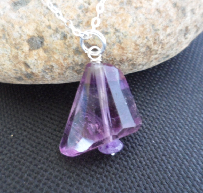 Brazilian Amethyst Nugget and Sterling Silver Necklace - February Birthstone, Brthday Gifts, Below 20 Dollars Gift