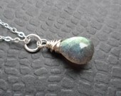 Labradorite Petite Necklace, Sterling Silver Solitaire Necklace, Labradorite Pendant, Faceted Labradorite Briolette - Below 20 Dollars Gift