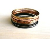 Stacked Rings - Oxidized - Sterling Silver - Antiqued - Copper - Hammered - Brass - Rustic - Sunset Colors - Gradation - Hipster Jewelry