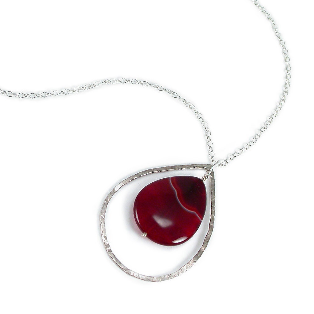 Necklace: Brazilian Agate, Sterling Silver and Carnelian. Teardrop. Statement. 19.75 Inches.  Artisan Jewelry by SilviaMaciasDesigns on Etsy