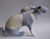 Mother Hare Covet        Soft Sculpture hare plush fabric rabbit ornament wedgwood blue dusky blue equine style mod bunny