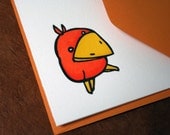 Letterpress Printed Happy Orange Bird Card - single