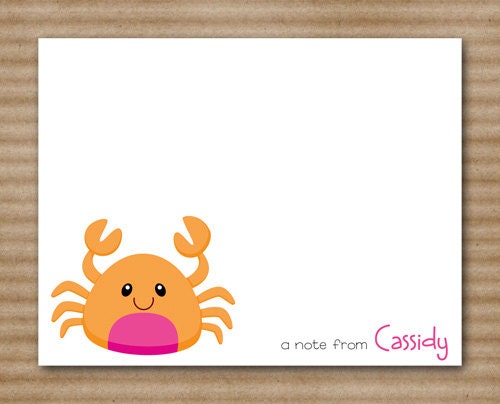 Crab Note Cards / Notecards / Beach / Pool / Ocean / Summer / Personalized (set of 8)