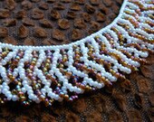 African Desert - Netted Seed Bead Collar in Pearly White and Iridescent Brown