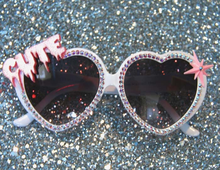 Creepy Cute Heart White Sunglasses Accessory Sunnies Cute Kawaii Lolita Retro by Cutie Dynamite