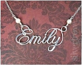 Personalized Sterling Silver Calligraphy Script Name Necklace, 18 Inch With Handmade Clasp