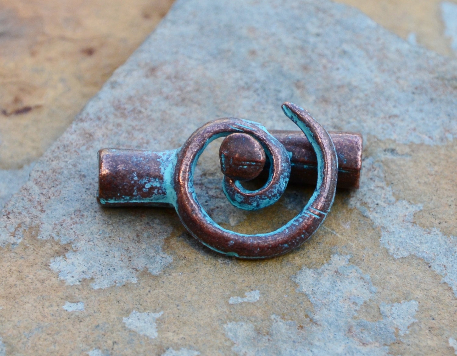 Spiral Cord Ends Connectors 2mm Hole - 1 set Green Patina LOW SHIPPING