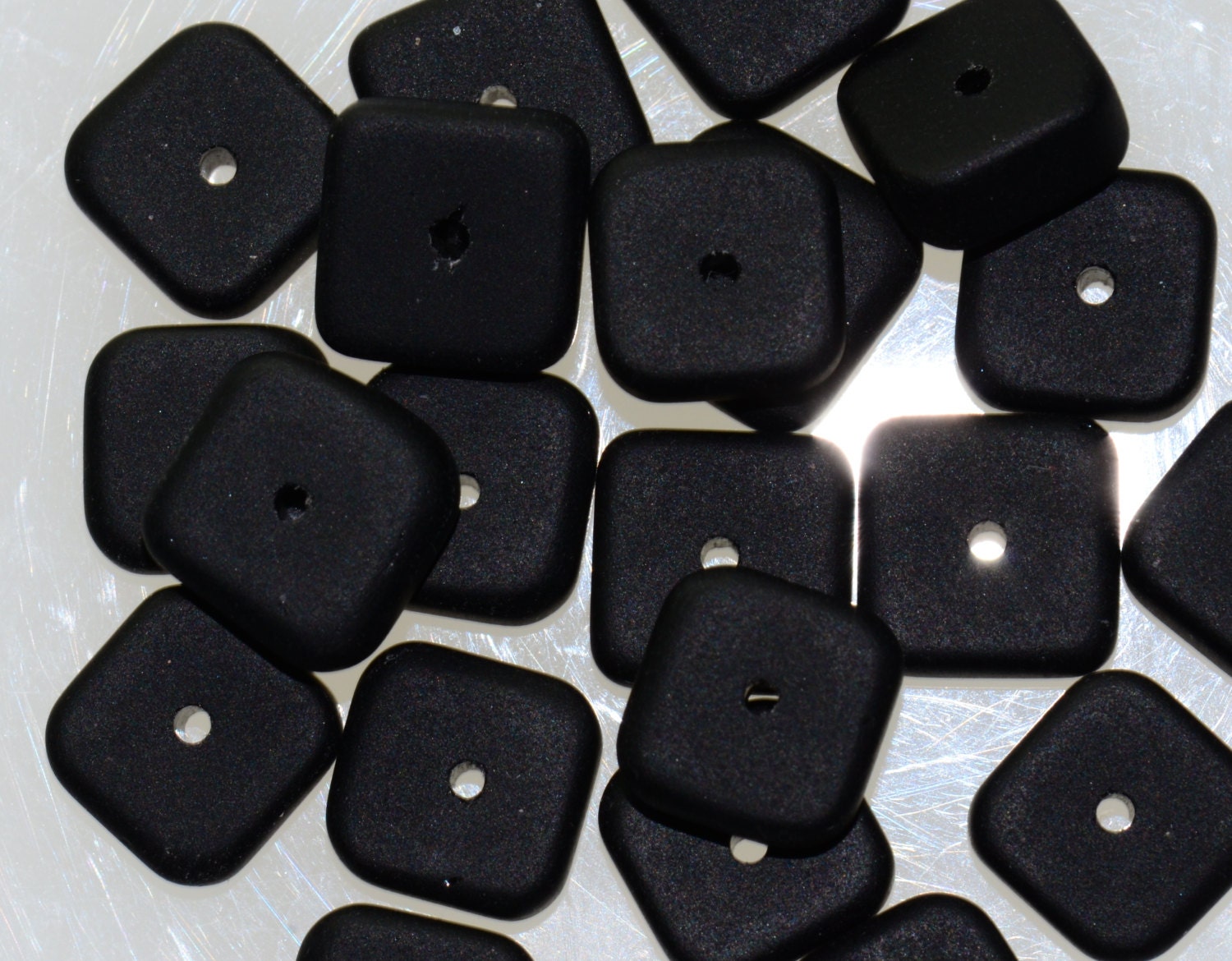 25 BLACK Sea Glass 8mm Square Washer - Beach Glass Disks