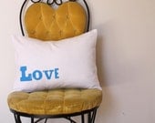 LOVE PILLOW - Hand Printed Letterpress Text - Valentines Decoration - Decorative Pillow
