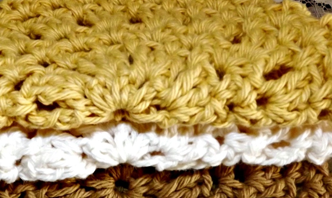Doily Dish Cloths cottage style round dishcloths set of 3 yellow, cream, tan