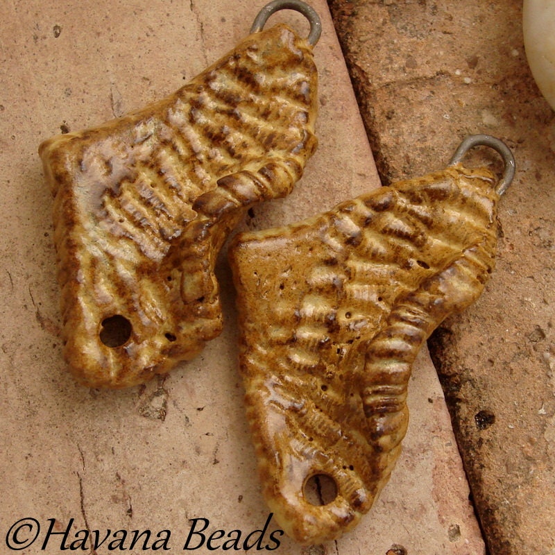 SHELL SHARDS - Handmade Ceramic Beads/Pendants - 2 Beads