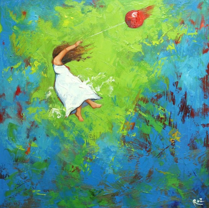 Leap painting 423 20x20 inch original portrait figure oil painting by Roz