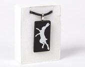 Hare Glass Pendant Black White on Cotton