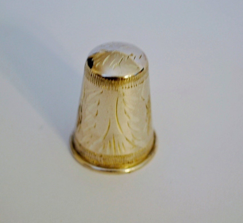 Antique Sterling Silver Thimble  One Inch Tall Sterling Silver Engrave Design Thimble