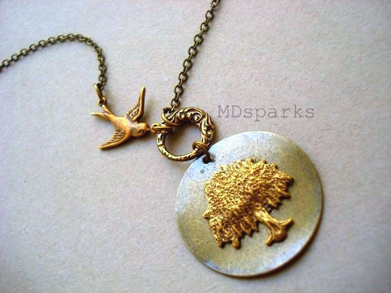 Weeping Willow Tree Necklace in Brass