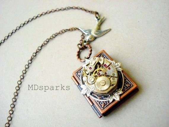 Steampunk Book Necklace a Locket in Copper