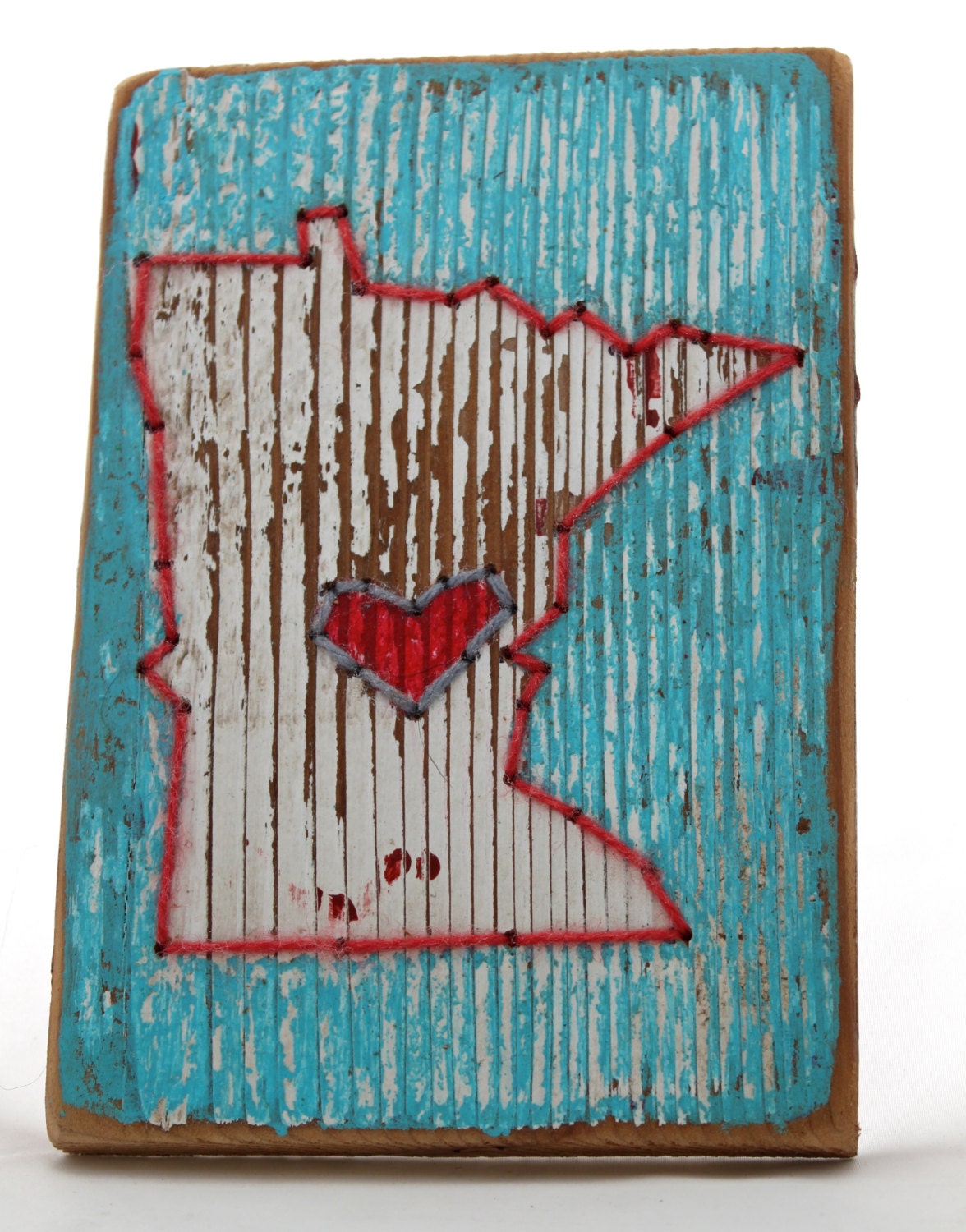 Minnesota Town Love YOUR COLORS stitched wood wall art
