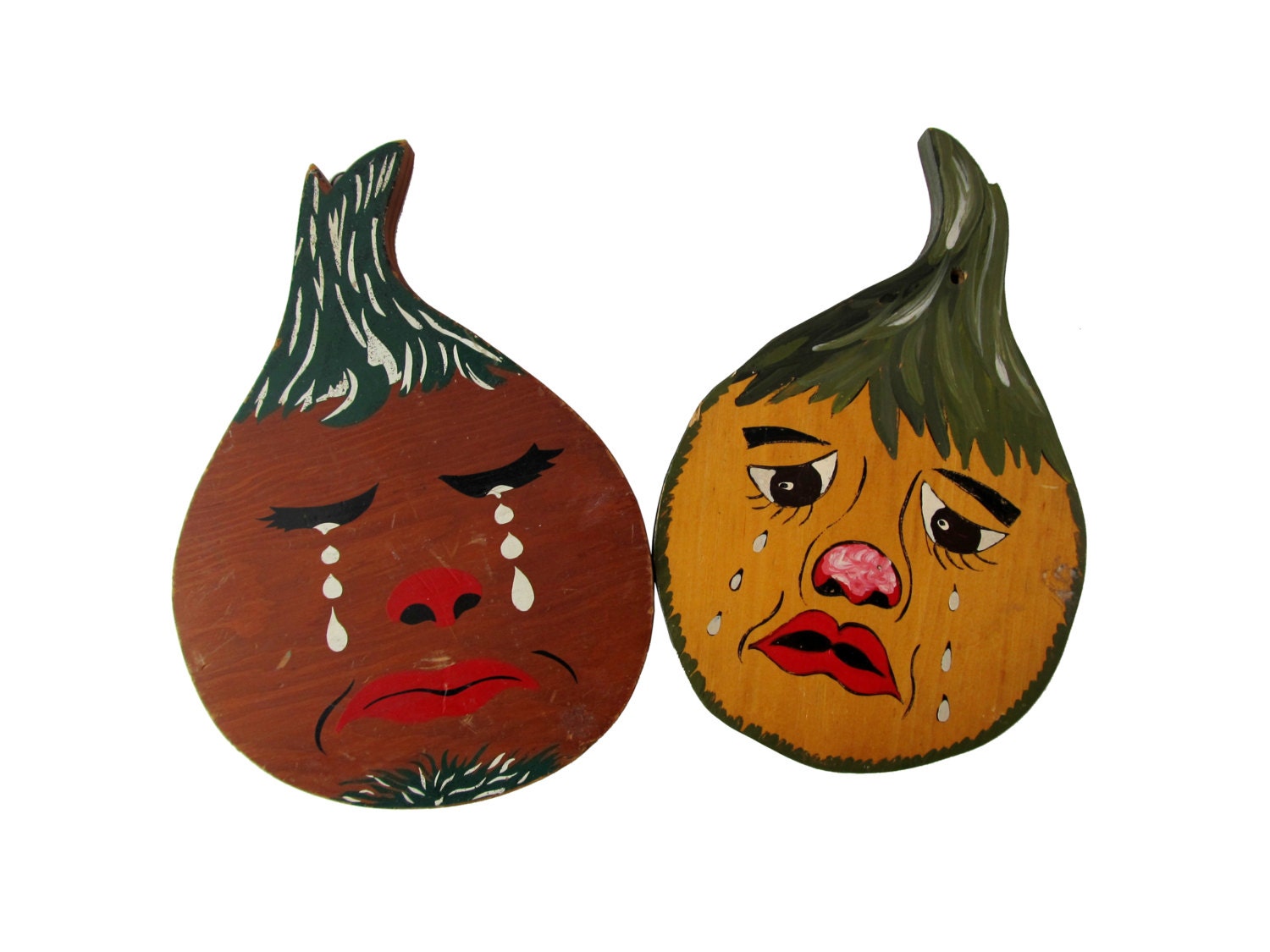 Vintage ANTHROPOMORPHIC ONIONS Cutting Boards - Set of 2 Folk Art Wall Hangings