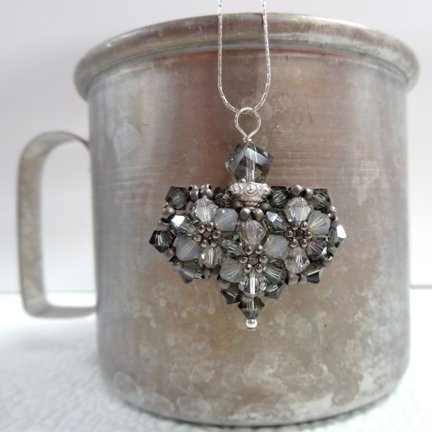 Cloudy Day-- Grey Swarovski crystal heart necklace on Sterling Silver