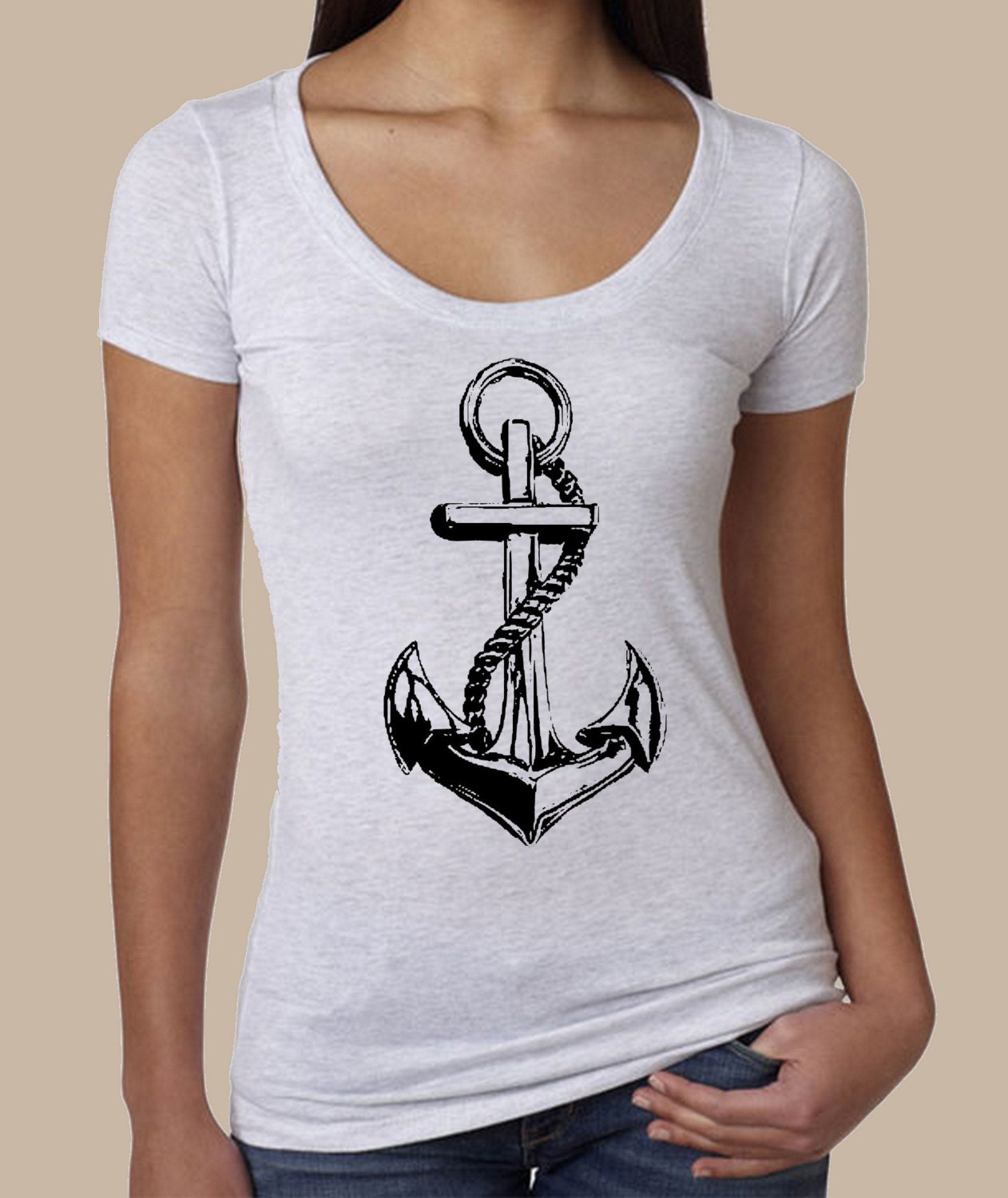 ANCHOR nautical ladies shirt Tri Blend Scoop Neck silkscreen screenprint