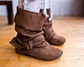 Brown Suede Ruched Boots baby and toddler slouch boots Soft Sole