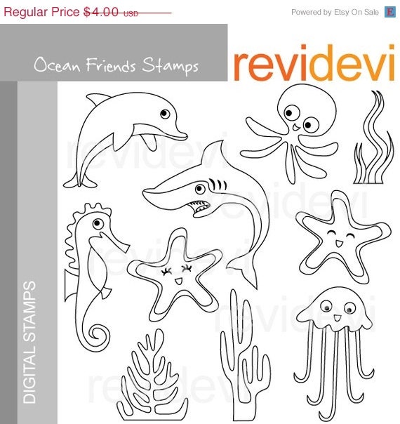 HALF PRICE SALE Ocean Friends Stamps 07194 - Digital Stamps - Commercial Use Clipart