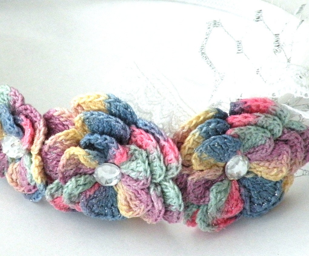 Crochet pastel roses Headband