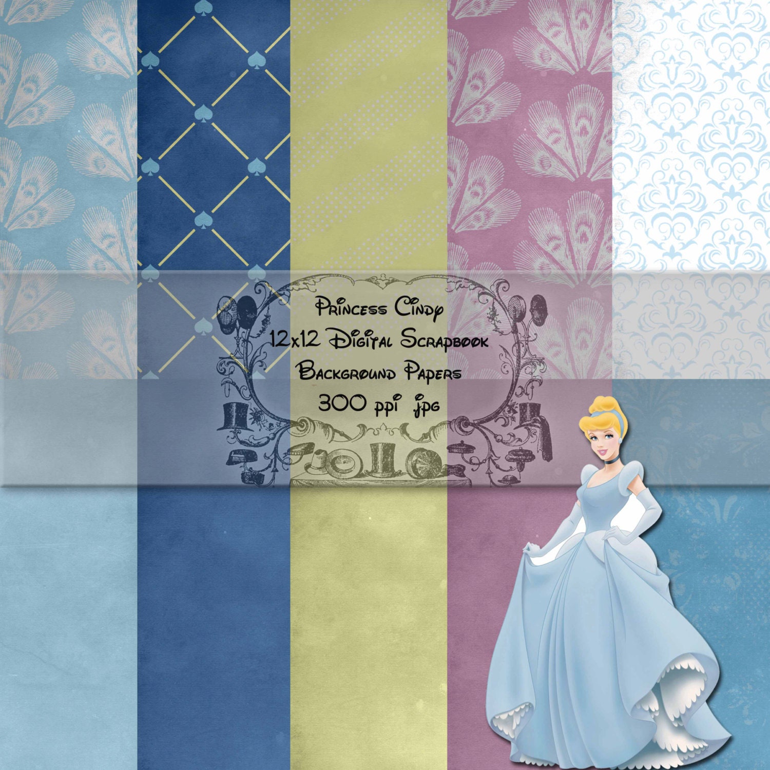 Disney Princess Theme 12x12 Digital Paper Backgrounds for Scrapbooking -INSTANT DOWNLOAD - Digital Printable Scrapbook Background Papers