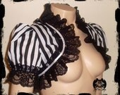 SALE Black and White Stripe Shrug with Black Lace Trim Size Small - Medium