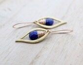 Lapis Lazuli Lotus Leaf Dangle Earrings, 14k Gold Filled, Botanical Summer Fashion - Dew