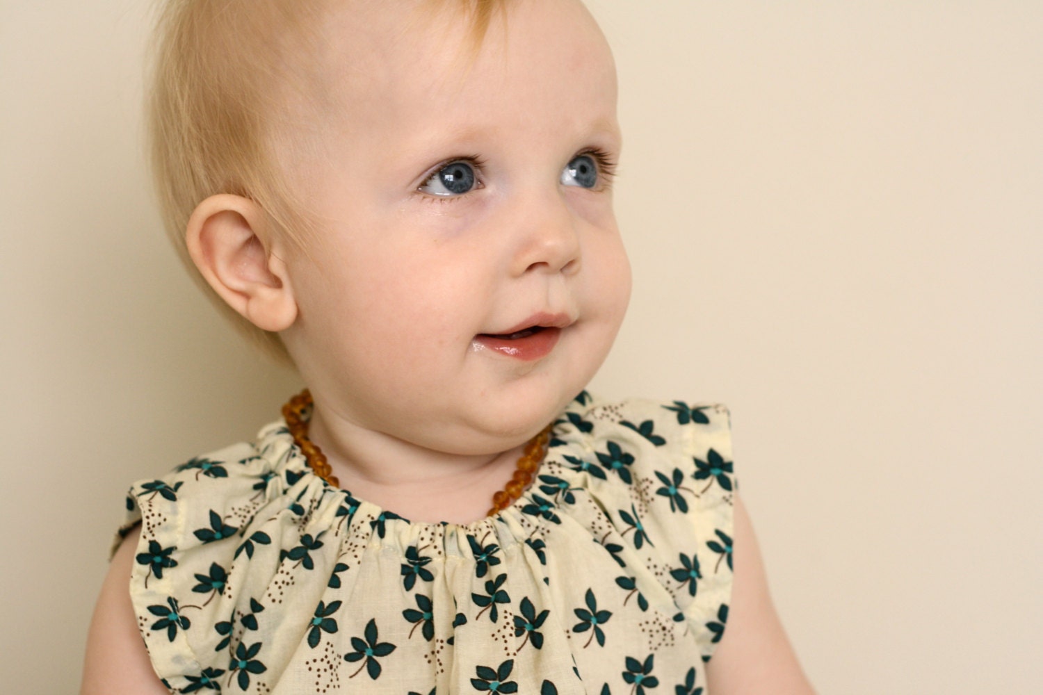 Baby Toddler Blouse in Cotton Voile - Cream and Aqua Floral -  12 Month Size