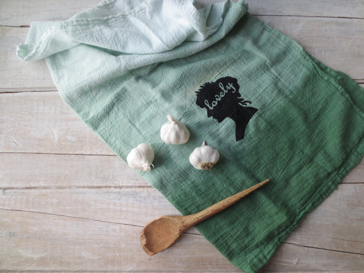 Rustic Kitchen // Ombre Hand Towel // Farmhouse Kitchen // Flour Sack // Printed Green Urban Cottage - SweetMeas