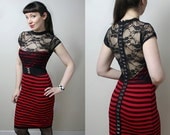 Greaser Girl stripe lace wiggle rockabilly dress - handmade to order - smarmyclothes punk pinup retro