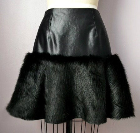 Black Leather Fur Skirt