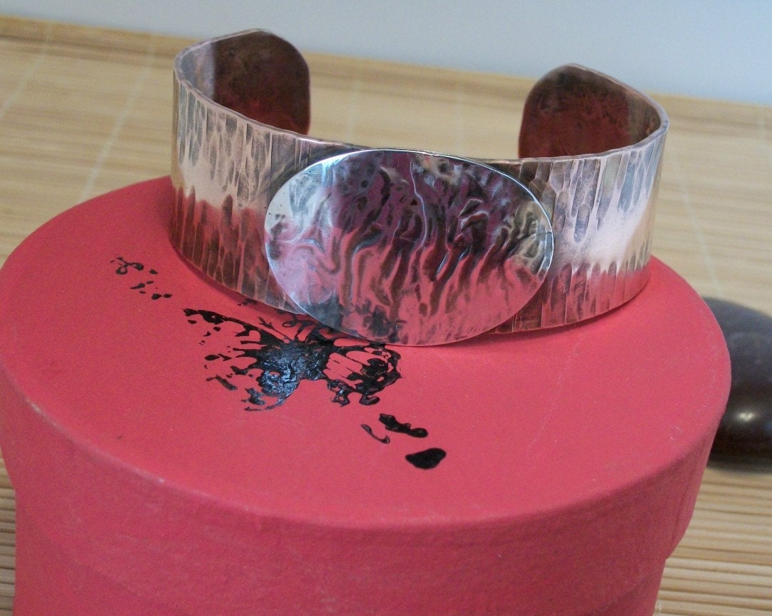 Copper and sterling silver cuff bracelet - metalwork copper bracelet - copper jewelry - mixed metal
